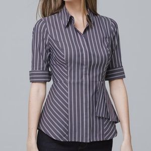 WHBM | angle stripe ruffle shirt | stretch cotton